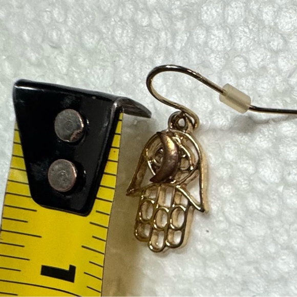 Gold Hamsa Hand Fatima Earrings - Picture 3 of 3